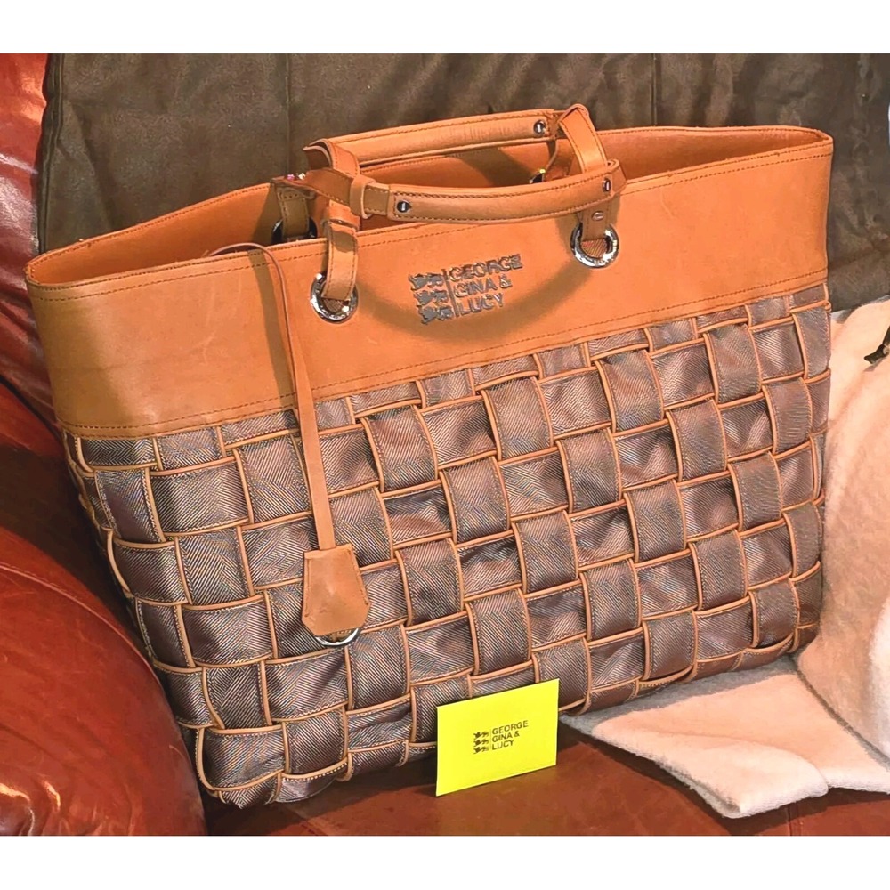 New George Gina Lucy Woven Big Bag Travel Limited Edition Jumbo Leather Trim